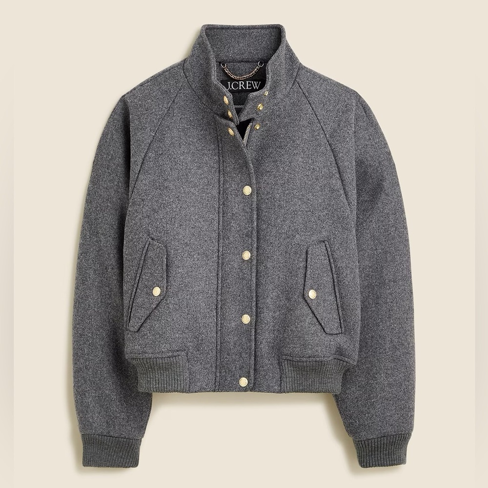 J Crew Flight Jacket in Italian Wool Blend - Grey Bomber Jacket Size Small